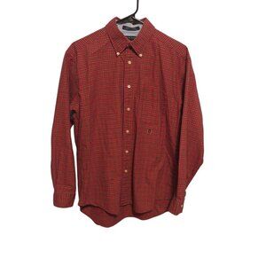 Tommy Hilfiger Men's Button Down Red Plaid Crest Oxford Shirt Size Medium
